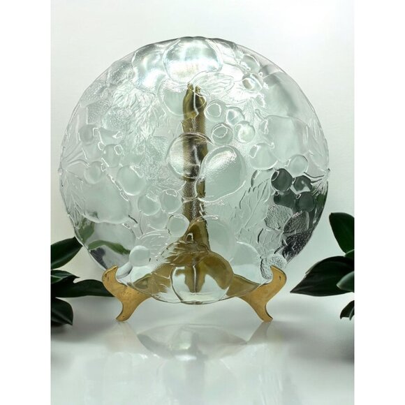 Vintage 90's Libbey Orchard Fruit Green Glass Serving Platter Cake Plate - Picture 3 of 7